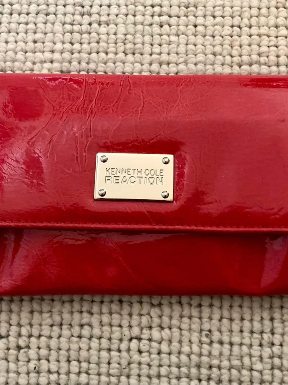Kenneth Cole Y2K Inspired Red Chrome Patent Leather Clutch Wallet Purse -NWOT